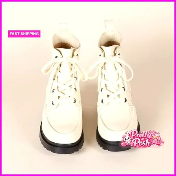 Women's Moc Toe Combat Boots with Faux Leather Upper
